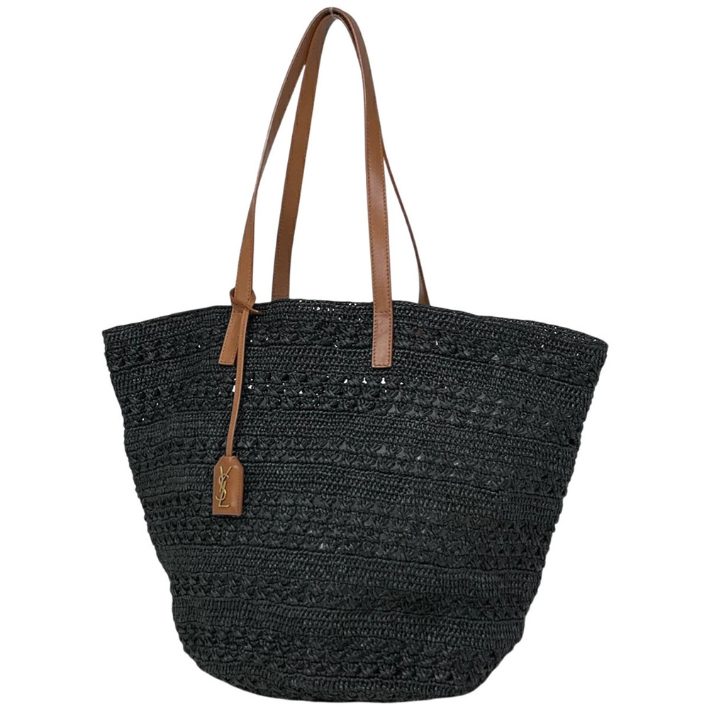 Saint Laurent Paris Panier Basket Bag Tote Raffia Black Brown